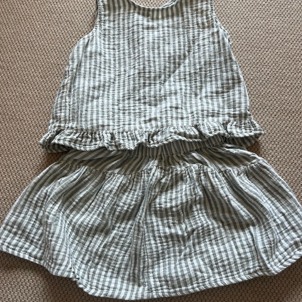 Rylee + Cru Girls Green and White Striped Cotton Matching Set